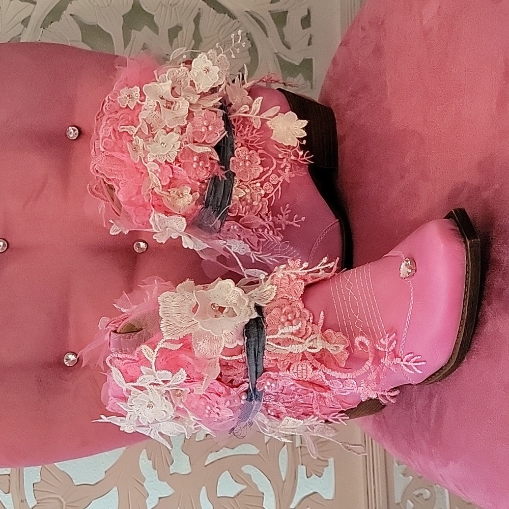 "OAKLEE" Custom Order Pink Lace Boho Western Booties